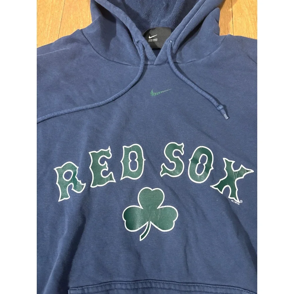 Nike 90s Center Check MLB Boston Red Sox St Patricks Day Hoodie Navy Blue XL